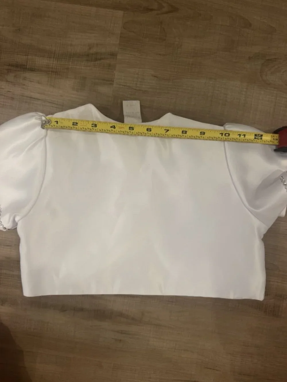 Girls White Satin Communion Bolero Jacket with Rhinestone Trim Size 8